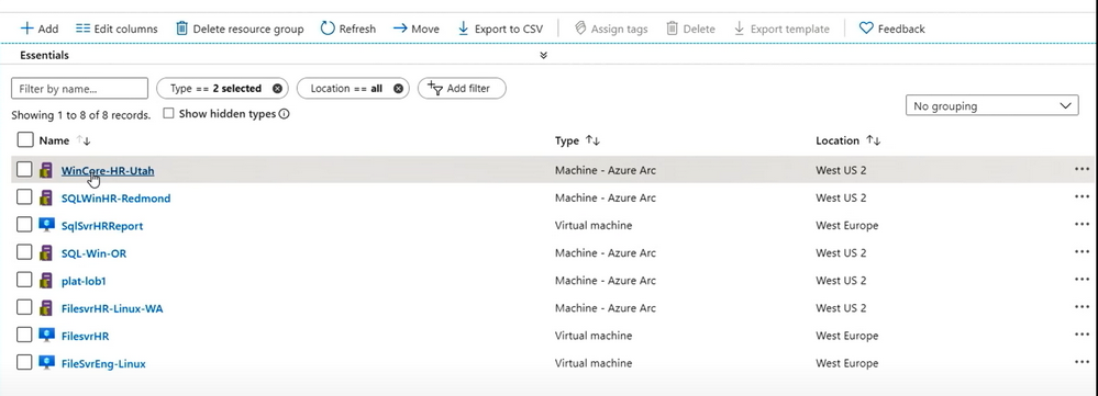 Screenshot showing Azure Arc connected machines.