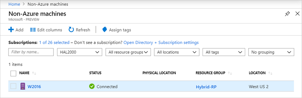 Screenshot from Azure portal showing the non-Azure connected machines.