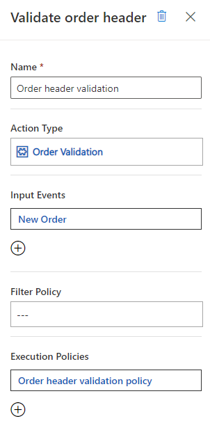 Screenshot of the Validate order header properties.