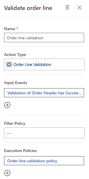 Screenshot of the Validate order line properties page.