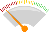 A speed gauge icon, showing the needle in red representing slow speed.