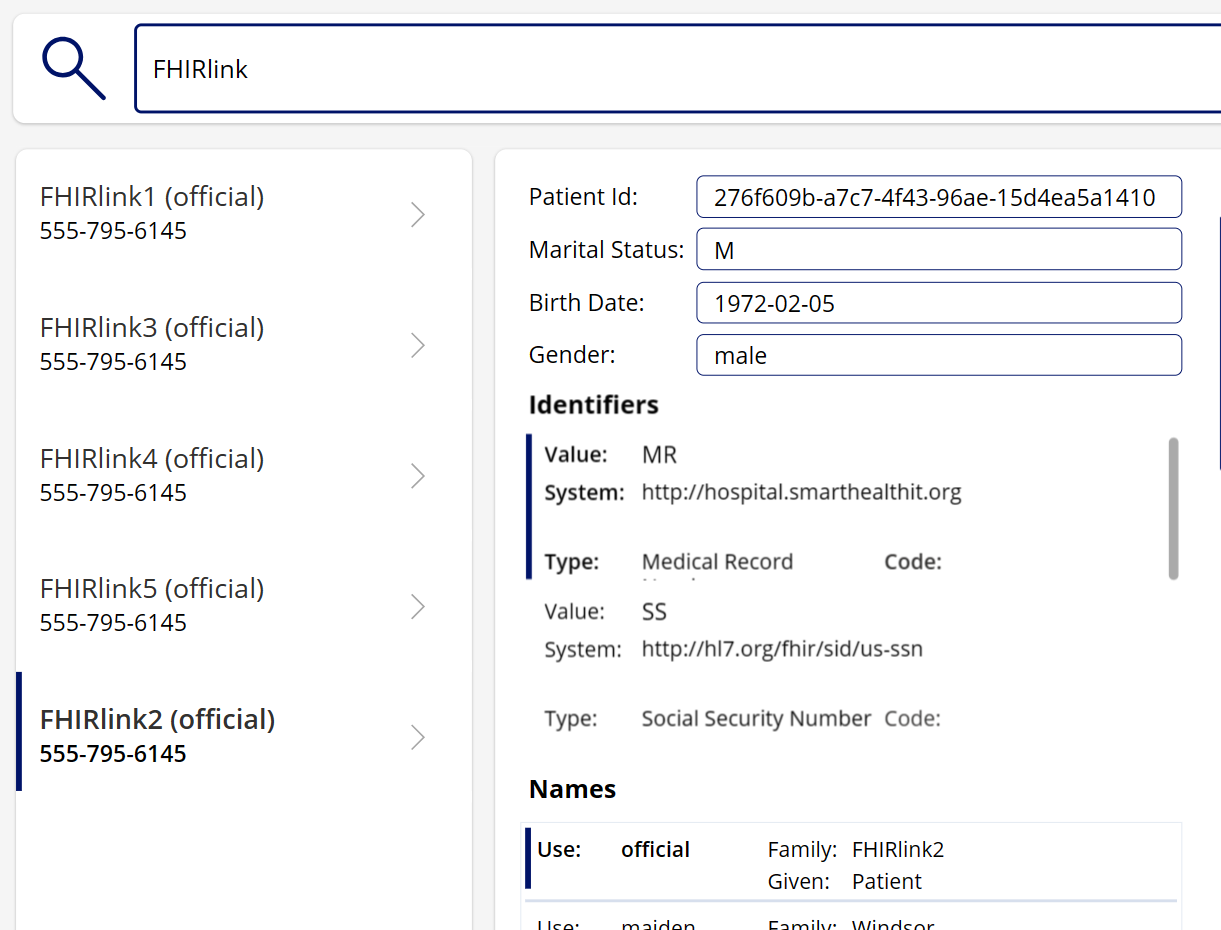 Screenshot of a patient selected showing the extra updated details.