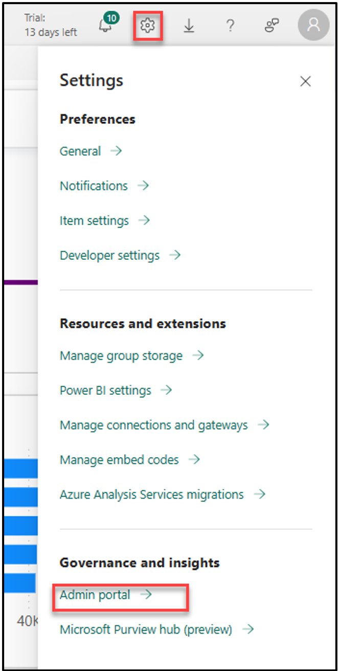 Screenshot of the admin portal option.