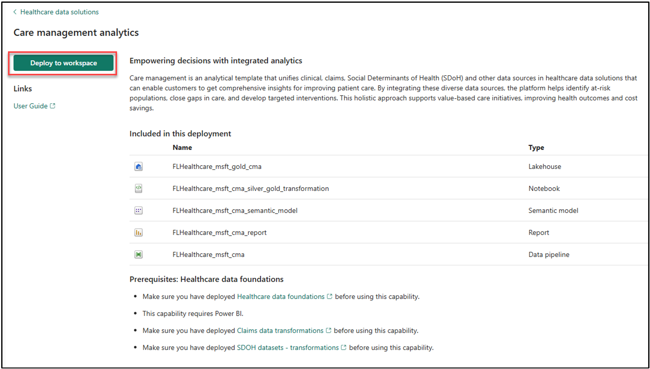 Screenshot of selecting Deploy to workspace.