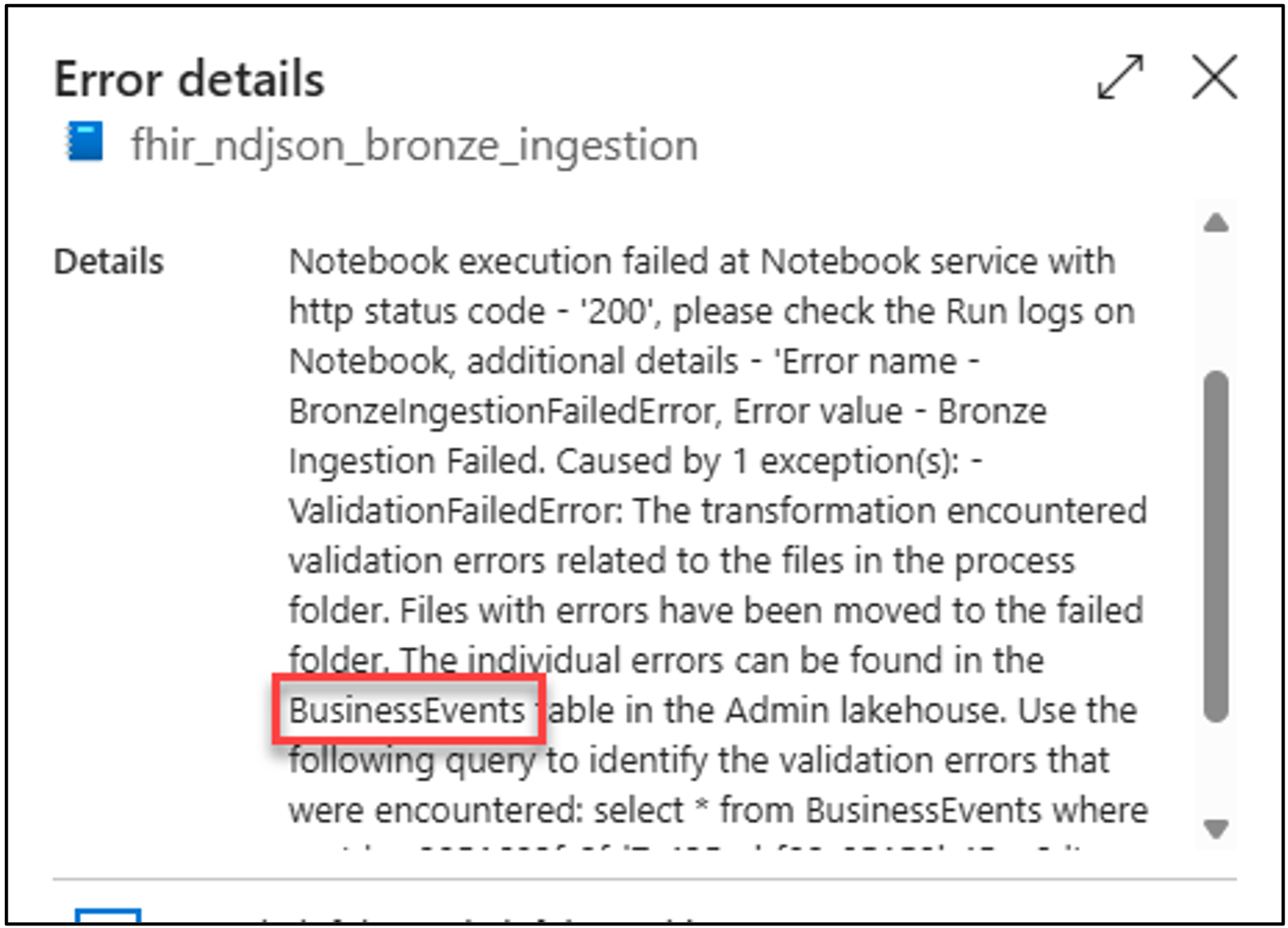 Screenshot of the notebook error description.