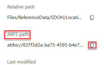 Screenshot of the ABFS path.