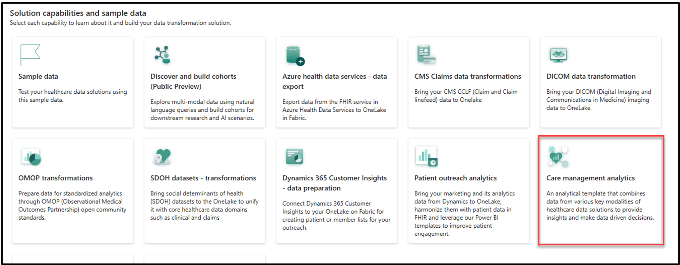 Screenshot of selecting Care management analytics.