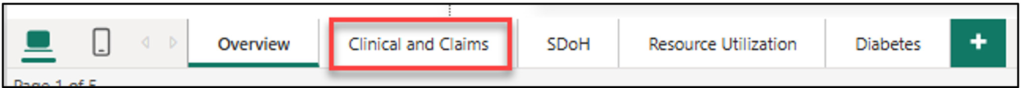 Screenshot of selecting the Clinical and Claims page.