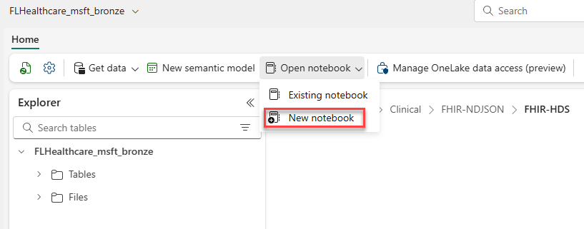 Screenshot of selecting New notebook.
