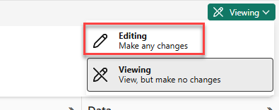 Screenshot of switching from Viewing to Editing mode.