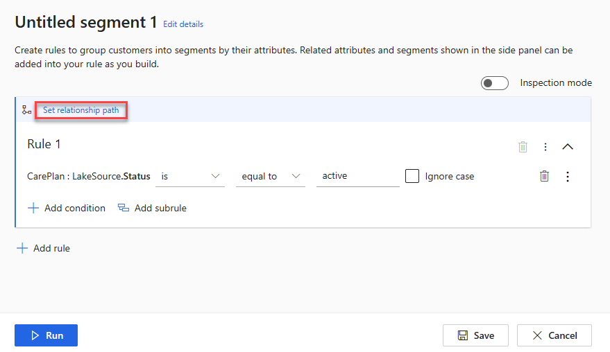 Screenshot of an example about how to use the Build your own where it is segmenting patients with an active care plan.