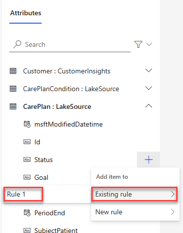 Screenshot of how to select existing rule.