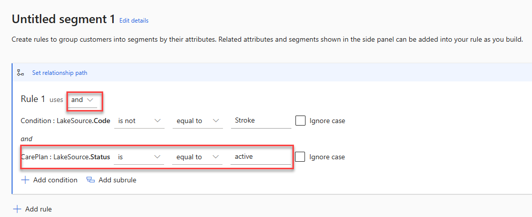 Screenshot of how to set the second condition.