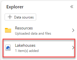 Screenshot showing Lakehouses selected in the Explorer pane.