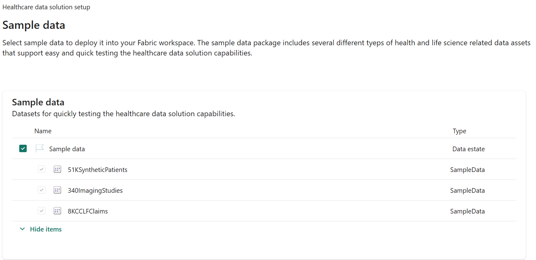 Screenshot showing the sample data.