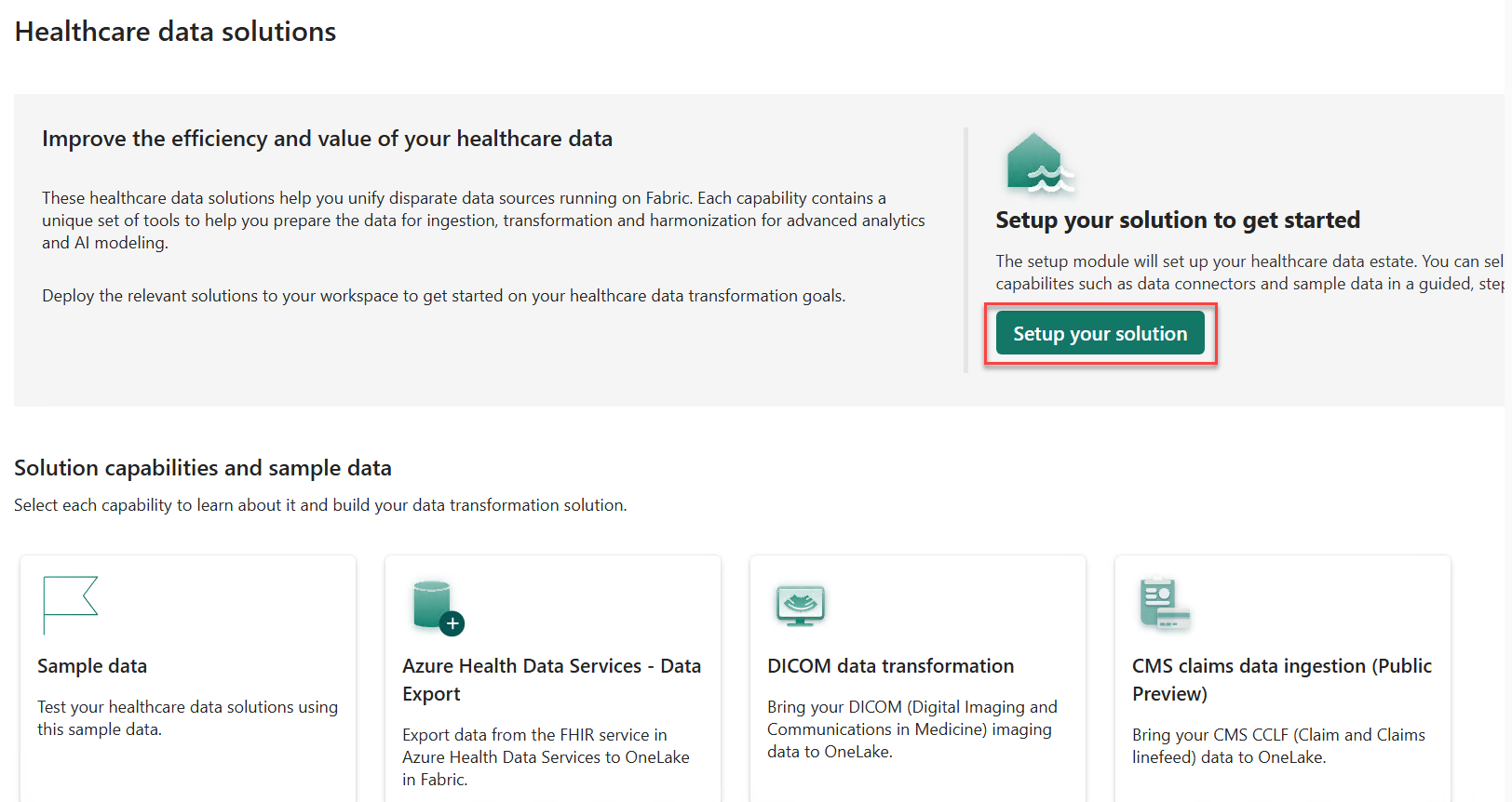 Screenshot showing the set up your solution button.