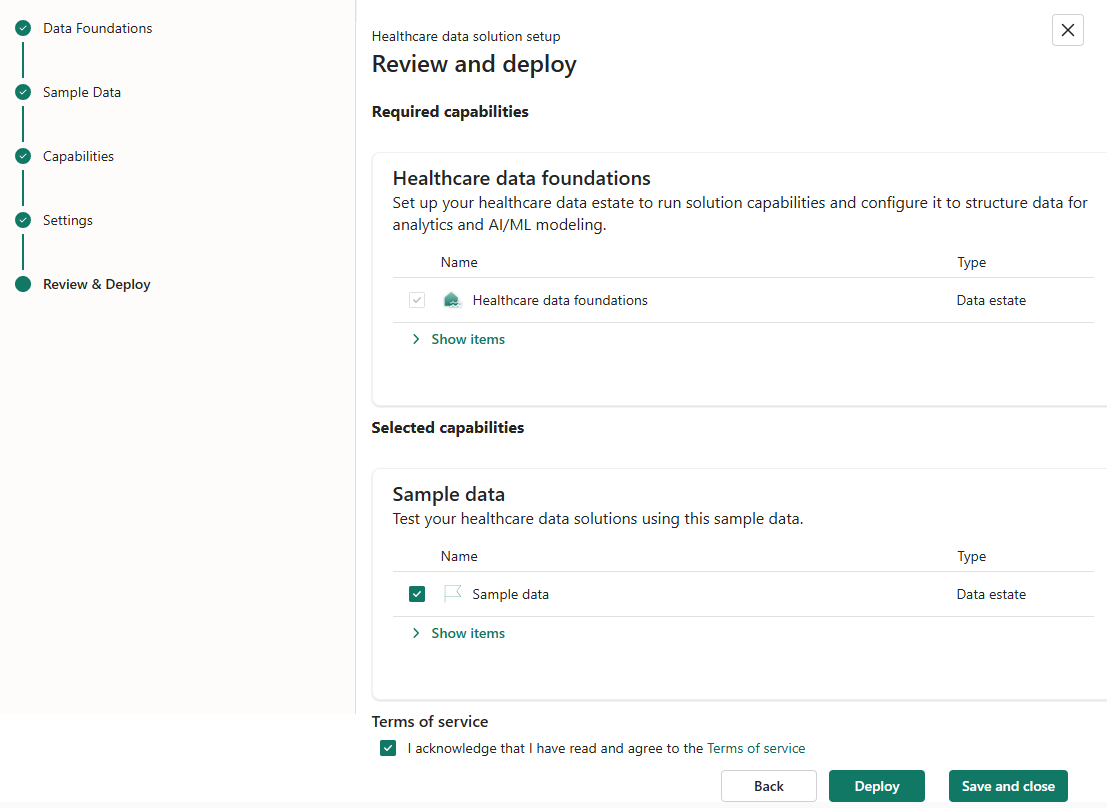 Screenshot showing the Review and deploy step.