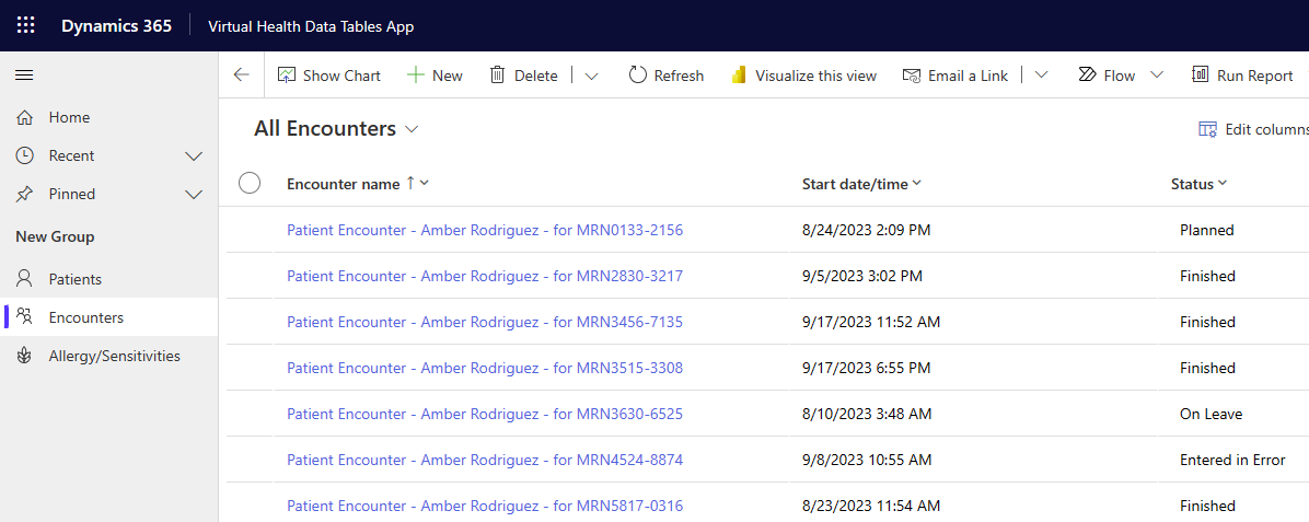 Screenshot of the All Encounters list.