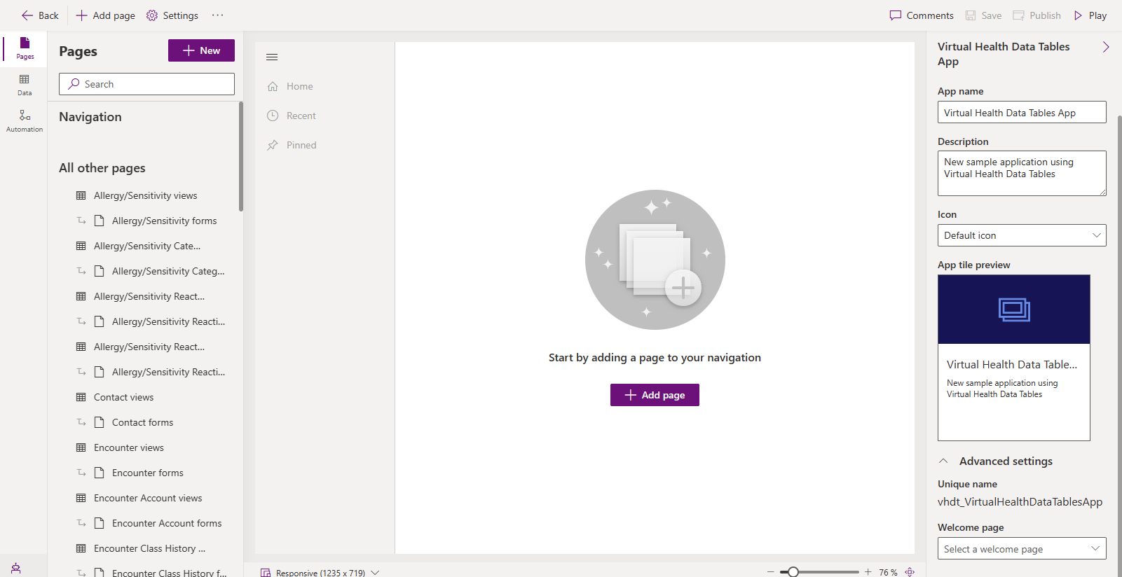 Screenshot of the model-driven app designer.