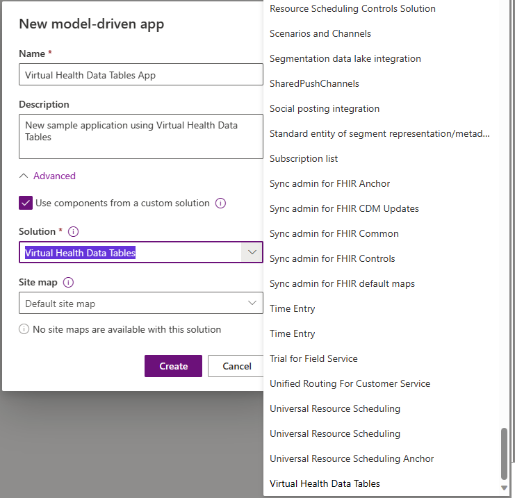 Screenshot of the New model-driven app dialog with details added.