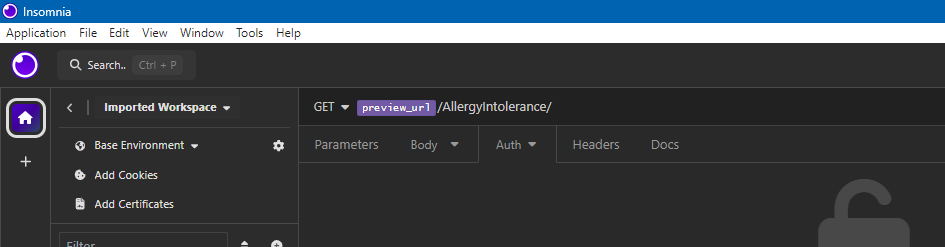 Screenshot of the FHIR resource with Get request type.