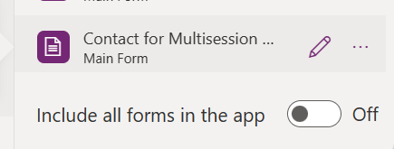 Screenshot of the Include all forms in the app toggle turned off.