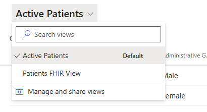 Screenshot of the Active Patients dropdown menu.