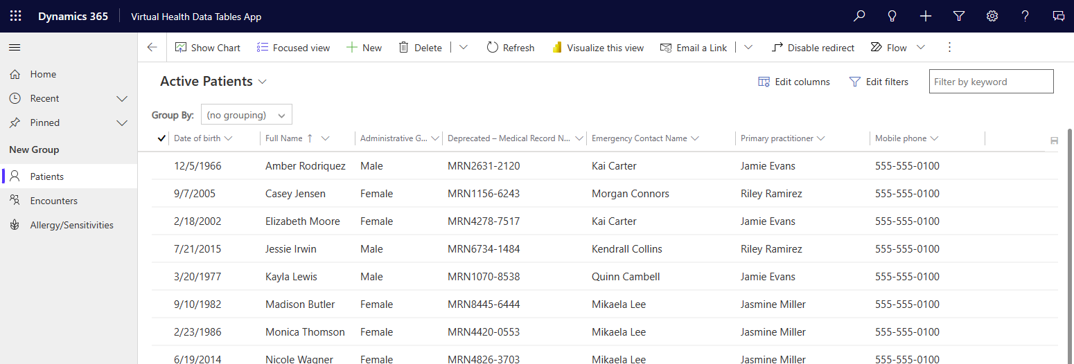 Screenshot of sample records.