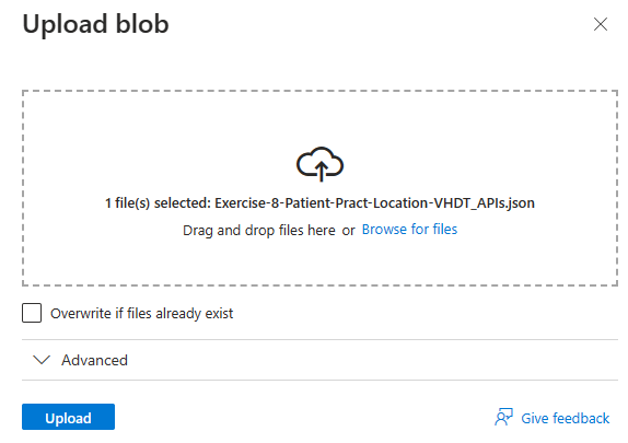Screenshot of the upload blob step.