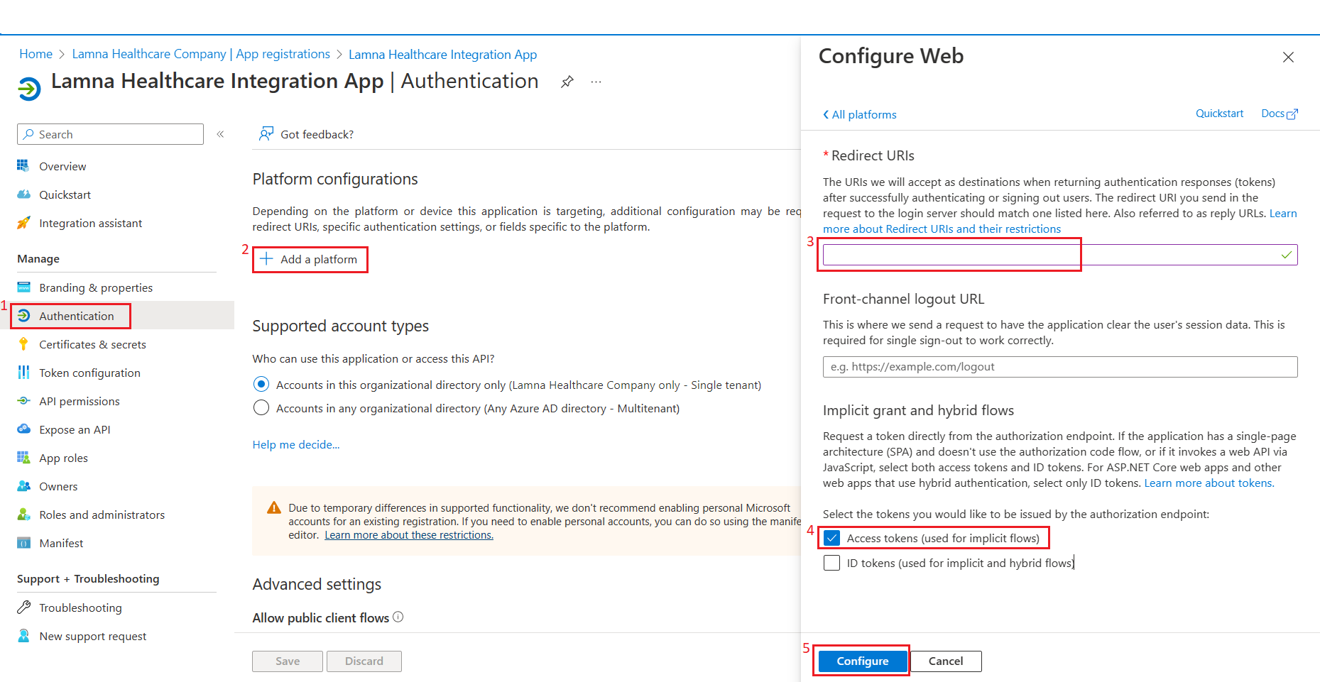 Screenshot of the authentication details.