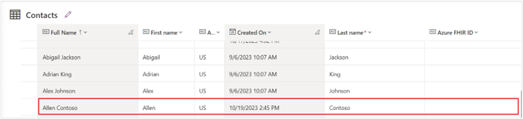 Screenshot of the patient record that's been added as a contact.
