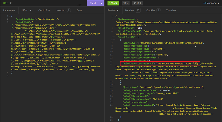 Screenshot of Status code 200 OK.