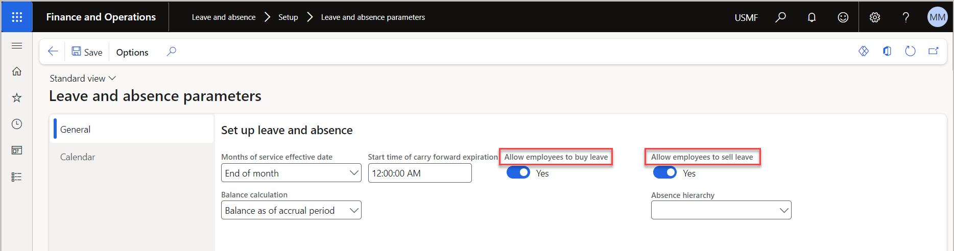 Screenshot of enabling employees to buy and sell leave.