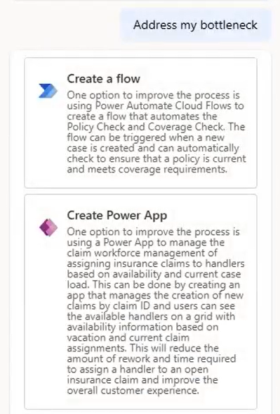 Screenshot of Copilot in Process Mining offering suggestions.