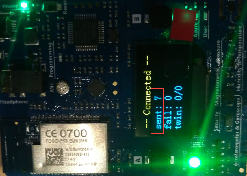 Screenshot of device getting messages sent to the IoT Hub.