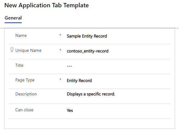 Screenshot of the new Application Tab Template.