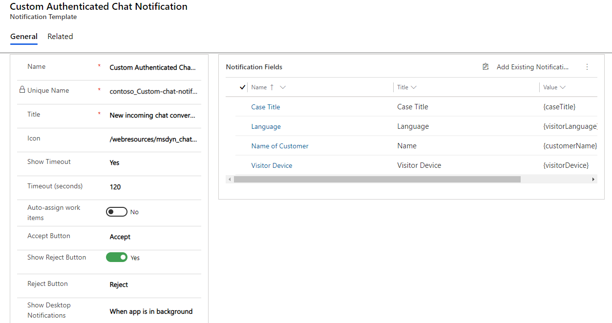 Screenshot of the Custom Authenticated Chat Notification template.