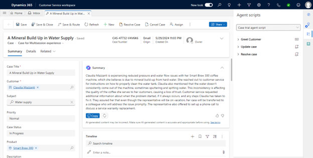 Screenshot of the Dynamics 365 Customer Service workspace.