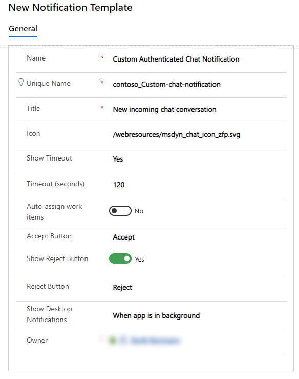 Screenshot of the New Notification Template.