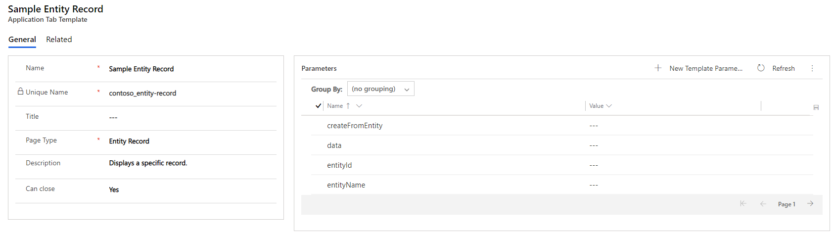 Screenshot showing a Sample Entity Record.