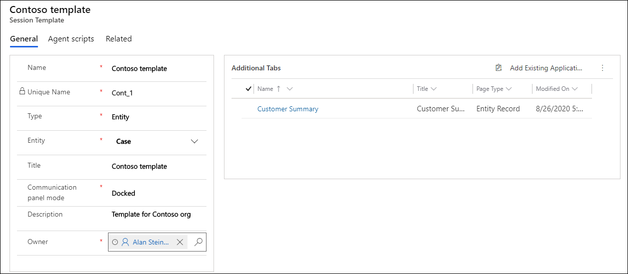 Screenshot of the Contoso sample session template.