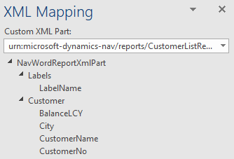 Screenshot of the XML Mapping when the WordLayout is generated.