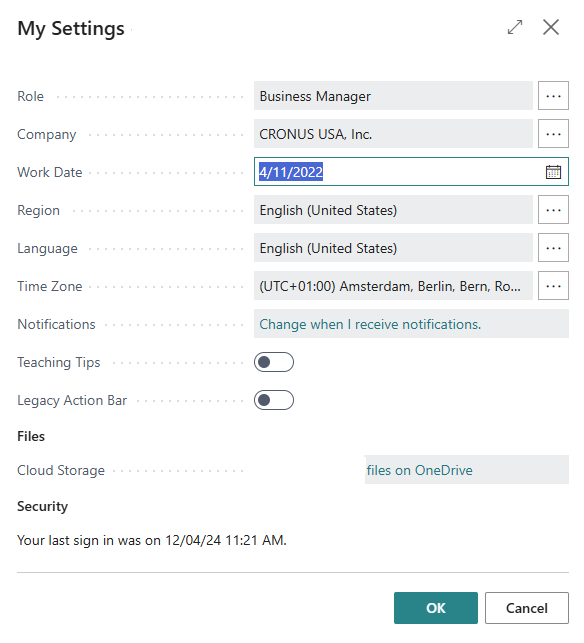 Screenshot of the My Settings page with the language setting highlighted.