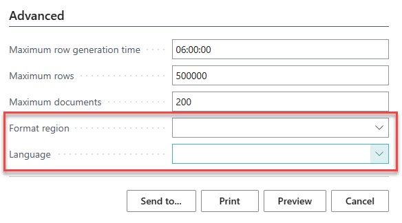 Screenshot of the advanced request page with format region and language fields.