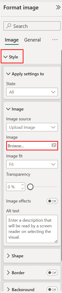  Screenshot displaying the visualization pane to upload the image.