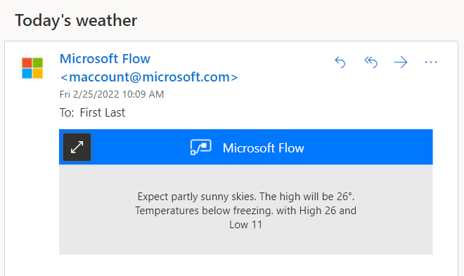 Screenshot of an email sent by the cloud flow.