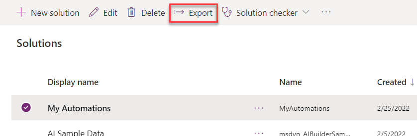 Screenshot of the Export button.
