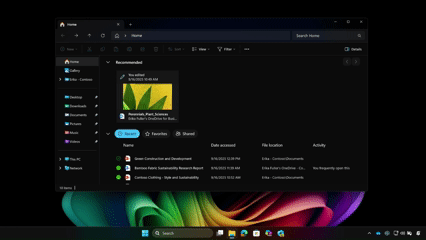 Gif that shows searching for files in File Explorer using descriptive queries.
