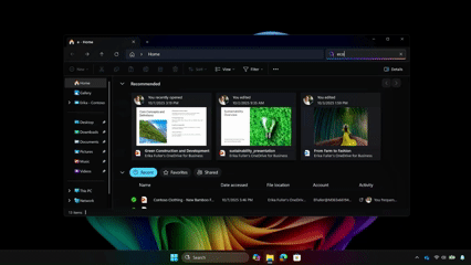 Gif that shows using the Windows Search box on the taskbar to find files with natural language queries.