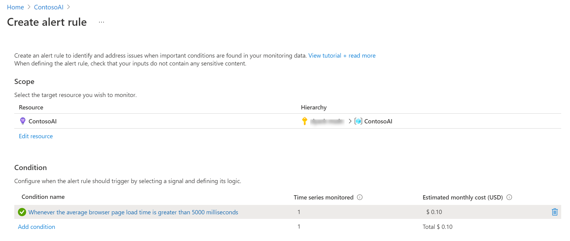 Screenshot of the Create alert rule screen.
